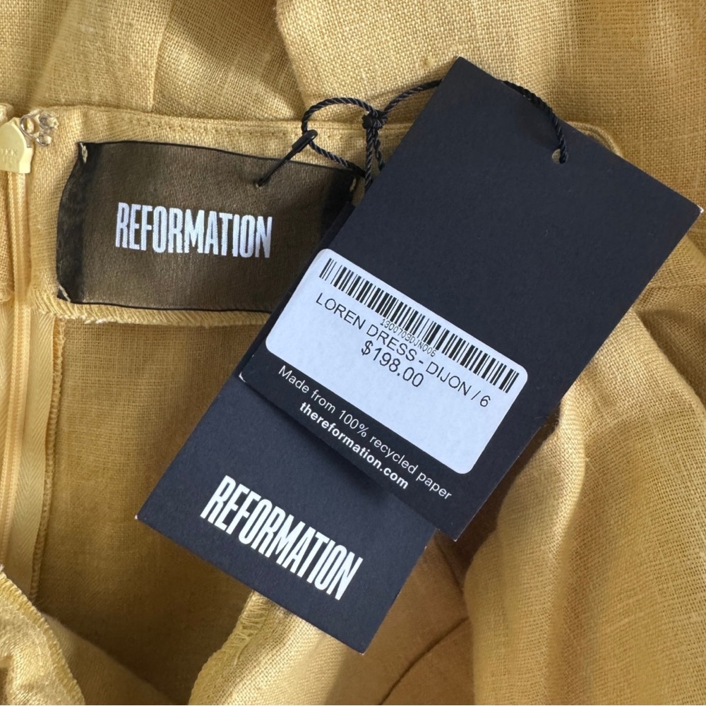 NWT Reformation Loren Linen Dress in Dijon Yellow Size 6 Fit & Flare - Picture 5 of 6